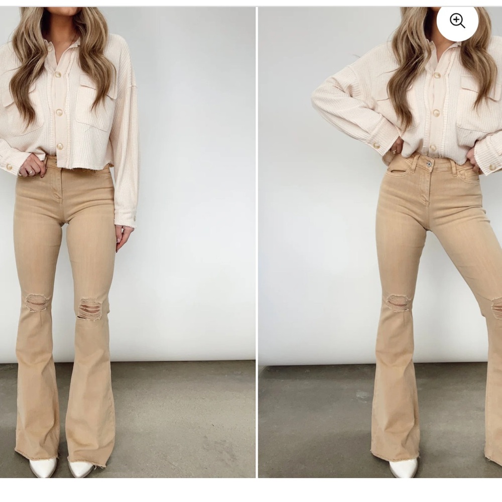 VERVET High-Rise Flare Jeans in Camel Women 29